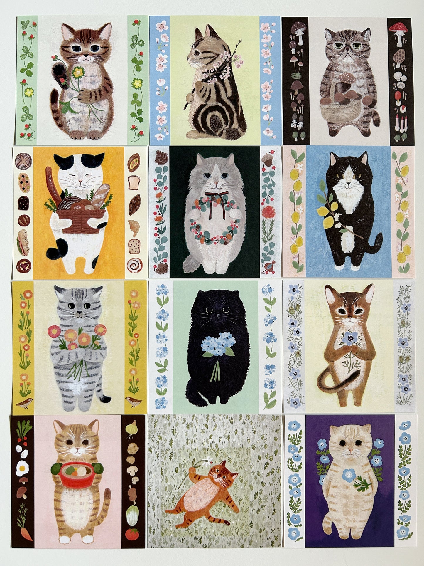 4Legs Cats memo paper set A, featuring cute cat illustrations in various poses, Japanese stationery perfect for cat lovers to add a fun touch to notes, planners, and journals.