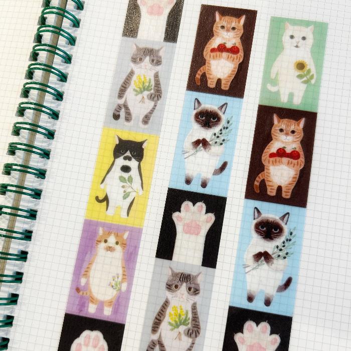 4Legs washi tape titled 'Cats B,' featuring cute cat illustrations in various poses, Japanese stationery ideal for adding a playful touch to planners, journals, and crafts.