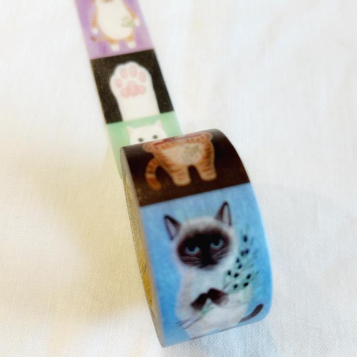 4Legs washi tape titled 'Cats B,' featuring cute cat illustrations in various poses, Japanese stationery ideal for adding a playful touch to planners, journals, and crafts.