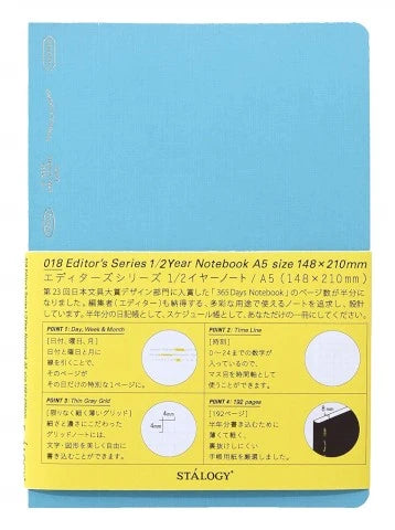 STALOGY Editor's Series 1/2 Year Notebook - A5 - Grid - Blue