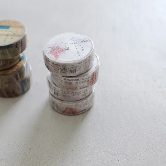 YOHAKU washi tape titled 'Postcard' (Y-026), featuring vintage postcard-inspired designs with text and stamp details, Japanese stationery ideal for adding a nostalgic, travel-themed touch to planners, journals, and crafts