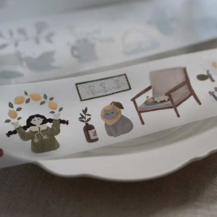Ivy Snow matte PET tape titled 'Lemon Tree,' featuring vibrant illustrations of lemon trees and leaves, Japanese stationery perfect for adding a fresh, botanical touch to planners, journals, and crafts.