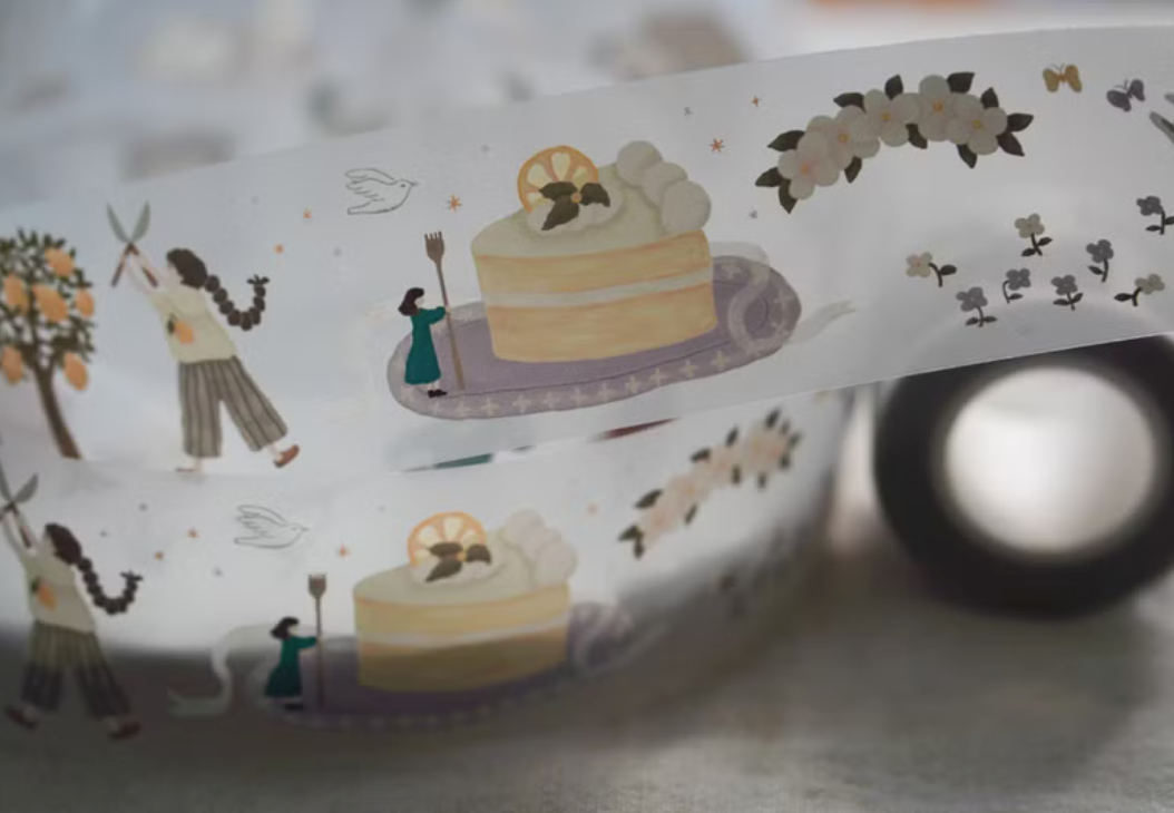 Ivy Snow matte PET tape titled 'Lemon Tree,' featuring vibrant illustrations of lemon trees and leaves, Japanese stationery perfect for adding a fresh, botanical touch to planners, journals, and crafts.
