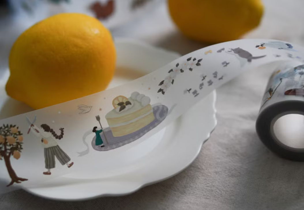 Ivy Snow matte PET tape titled 'Lemon Tree,' featuring vibrant illustrations of lemon trees and leaves, Japanese stationery perfect for adding a fresh, botanical touch to planners, journals, and crafts.