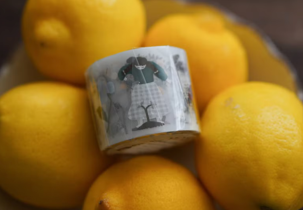 Ivy Snow matte PET tape titled 'Lemon Tree,' featuring vibrant illustrations of lemon trees and leaves, Japanese stationery perfect for adding a fresh, botanical touch to planners, journals, and crafts.