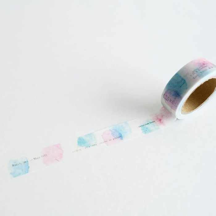 YOHAKU washi tape titled 'Palette' (Y-144), featuring soft pastel pink and blue watercolor-like design, ideal for adding a gentle, artistic accent to planners, journals, and creative projects.