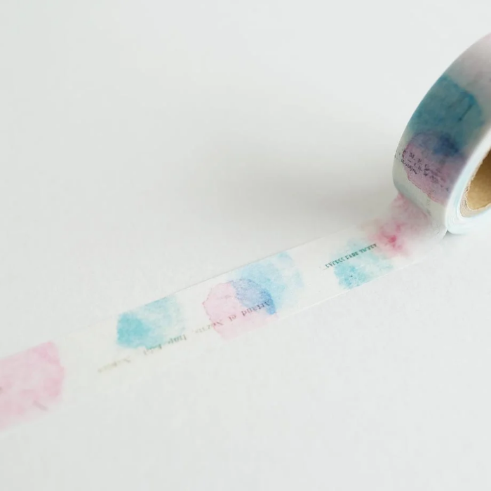 YOHAKU washi tape titled 'Palette' (Y-144), featuring soft pastel pink and blue watercolor-like design, ideal for adding a gentle, artistic accent to planners, journals, and creative projects.