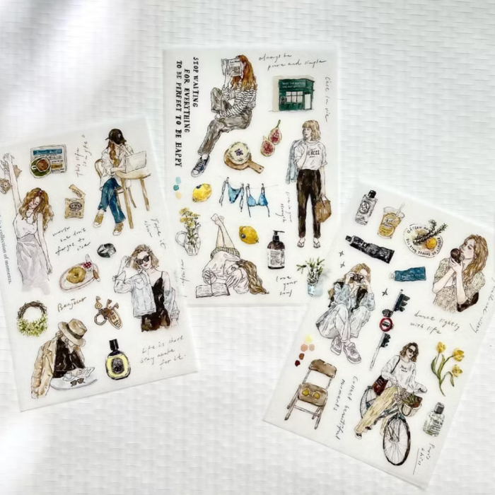 Pion transfer sticker titled 'Chill Vol. 1,' featuring soothing illustrations of cozy scenes and relaxing elements, Japanese stationery perfect for adding a tranquil, laid-back touch to planners, journals, and crafts.