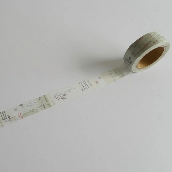 YOHAKU washi tape titled 'Letter' (Y-149), featuring charming illustrations of vintage letters and stationery elements in soft colors, Japanese stationery ideal for adding a nostalgic, literary touch to planners, journals, and crafts.