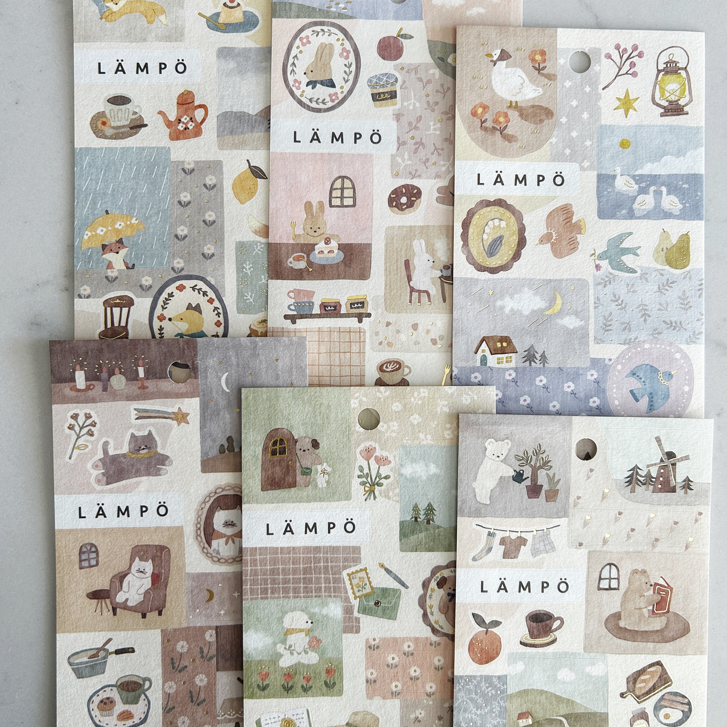 Mind Wave Lampo - Rabbit and Sunset sticker sheet. These stickers bring a creative touch to your journals, planners, and scrapbooks.