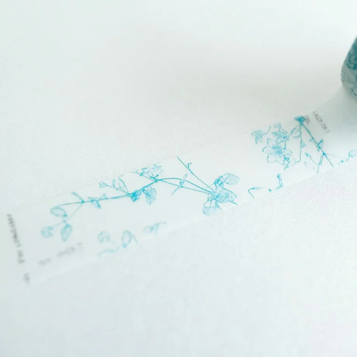 YOHAKU washi tape titled 'Clematis' (Y-130), featuring delicate clematis flower illustrations in soft, botanical colors, Japanese stationery ideal for adding an elegant, floral touch to planners, journals, and crafts.