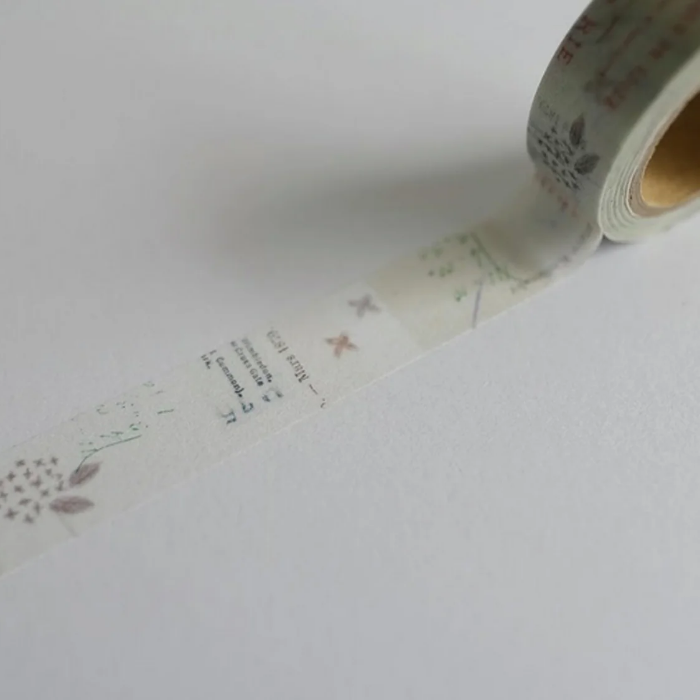 YOHAKU washi tape titled 'Letter' (Y-149), featuring charming illustrations of vintage letters and stationery elements in soft colors, Japanese stationery ideal for adding a nostalgic, literary touch to planners, journals, and crafts.