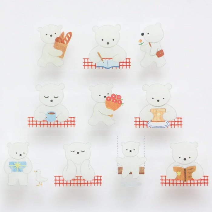 Mariko Fukuoka masking tape titled 'One Day,' featuring illustrations of daily life scenes with cozy details, Japanese stationery perfect for adding charm to planners, journals, and crafts.