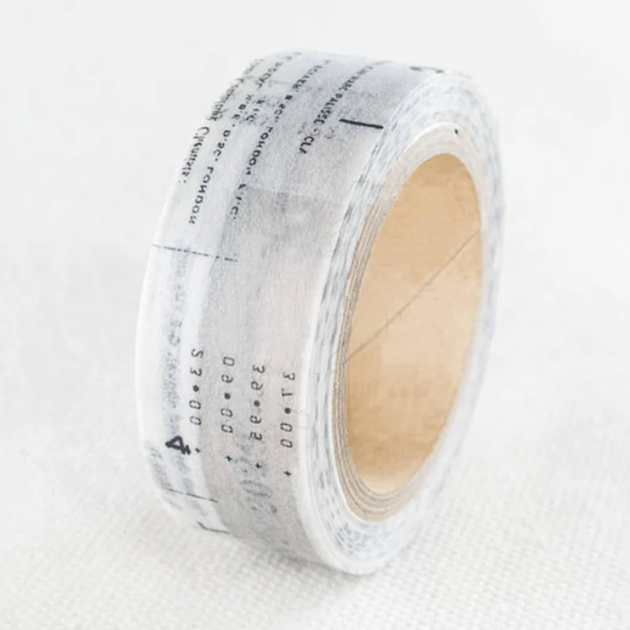 YOHAKU washi tape titled 'Hiiro' (Y-016), featuring a monochrome collage design in black, white, and grey, ideal for adding a sleek, modern touch to journals, planners, and artistic projects.
