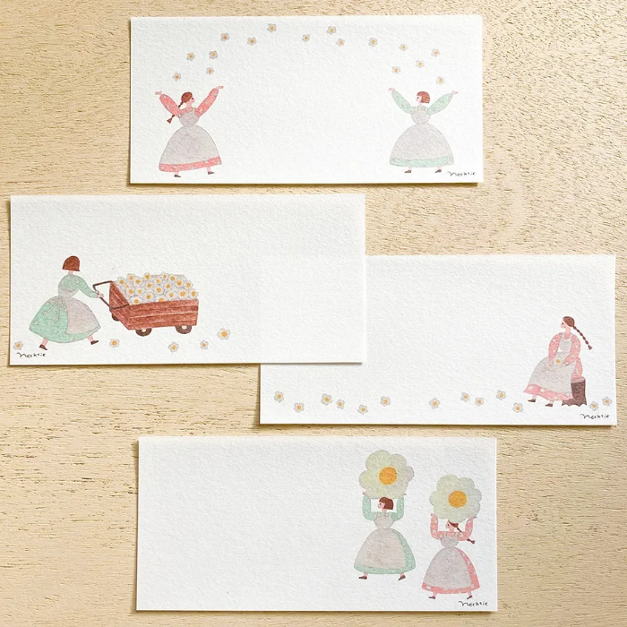 Necktie memo pad titled 'Ohana,' featuring delicate floral illustrations with a soft, whimsical style, Japanese stationery perfect for adding a touch of nature to notes, planners, and journals.
