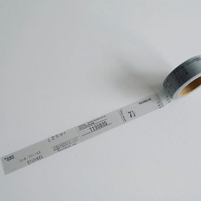 YOHAKU washi tape titled 'Akinomori' (Y-116), featuring a beautiful soft grey collage design, Japanese stationery perfect for adding a sophisticated themed touch to planners, journals, and crafts.