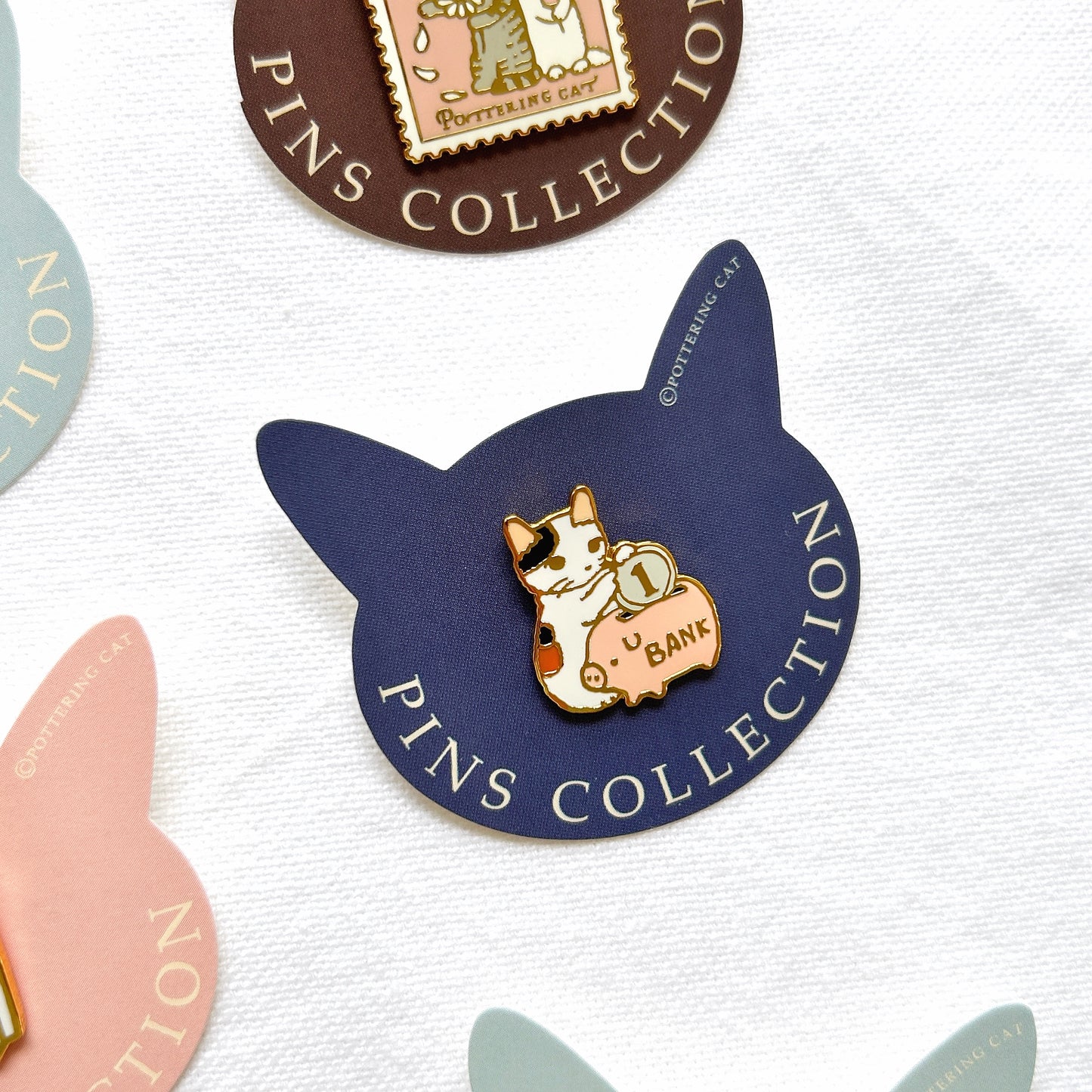 Pottering Cat Enamel Pin - Piggy Bank