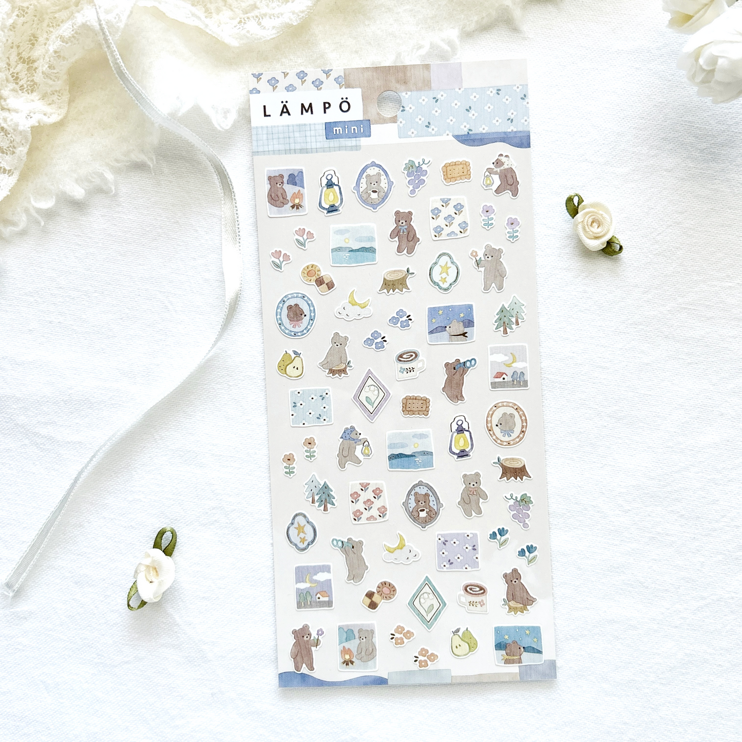 Mind Wave Lampo - Bear and Starry Sky sticker sheet. Perfect for journaling, scrapbooking, bullet journal, and creative craft projects.