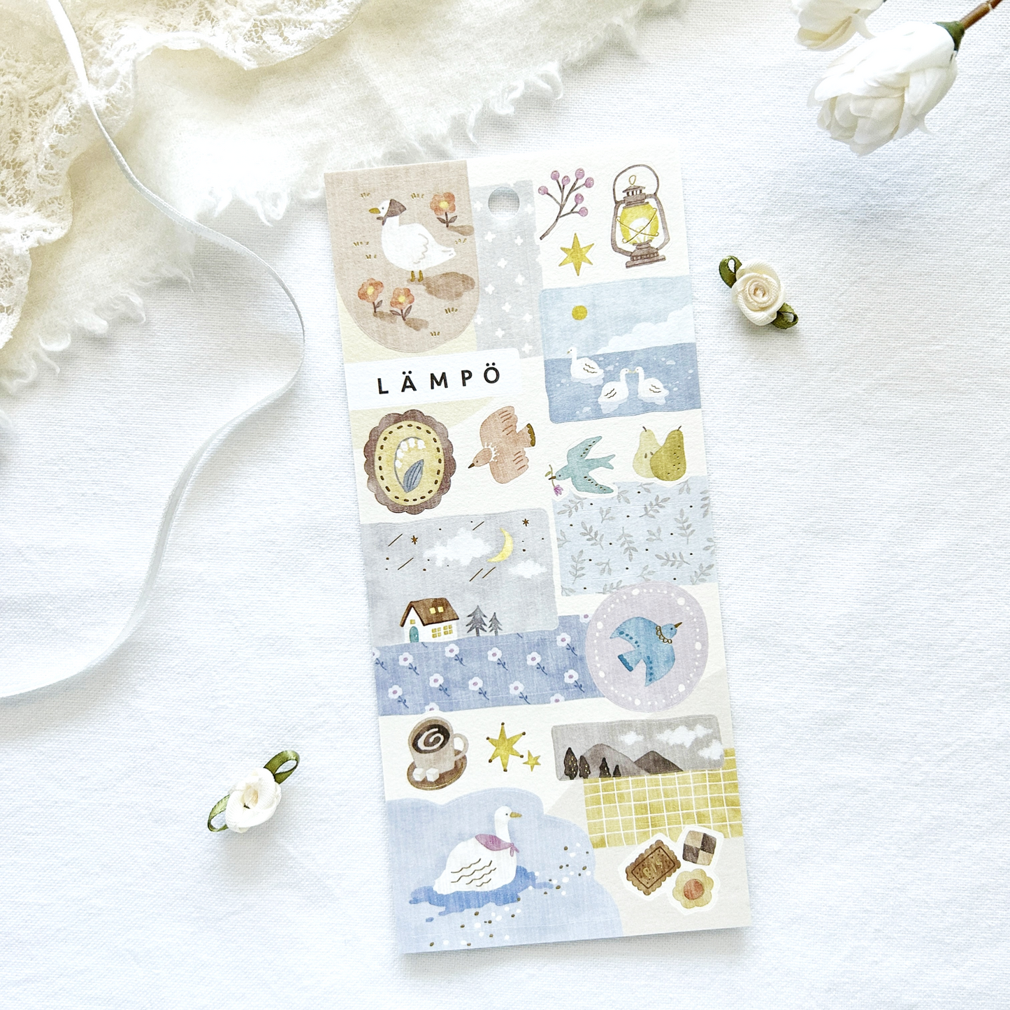 Mind Wave Lampo - Birds and The Starry Night Sky sticker sheet. Perfect for adding a touch of nighttime magic to journals, planners, and scrapbooks.