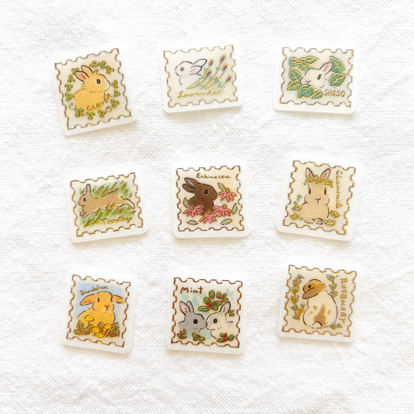 Papier Platz Gold Foil Flake Sticker - Bunnies Stamp Style (37-888)