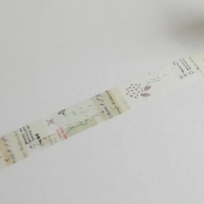 YOHAKU washi tape titled 'Letter' (Y-149), featuring charming illustrations of vintage letters and stationery elements in soft colors, Japanese stationery ideal for adding a nostalgic, literary touch to planners, journals, and crafts.