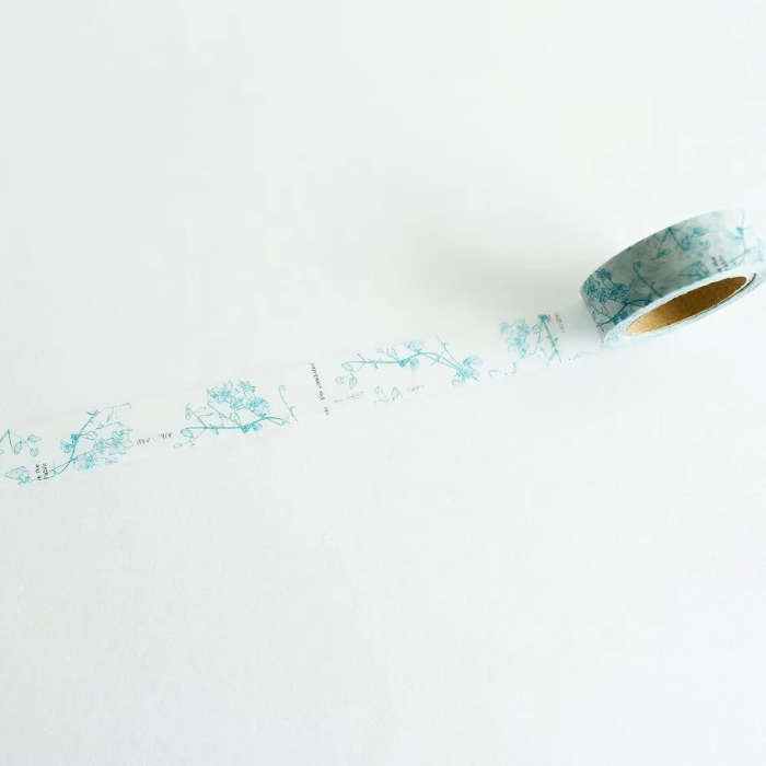YOHAKU washi tape titled 'Clematis' (Y-130), featuring delicate clematis flower illustrations in soft, botanical colors, Japanese stationery ideal for adding an elegant, floral touch to planners, journals, and crafts.