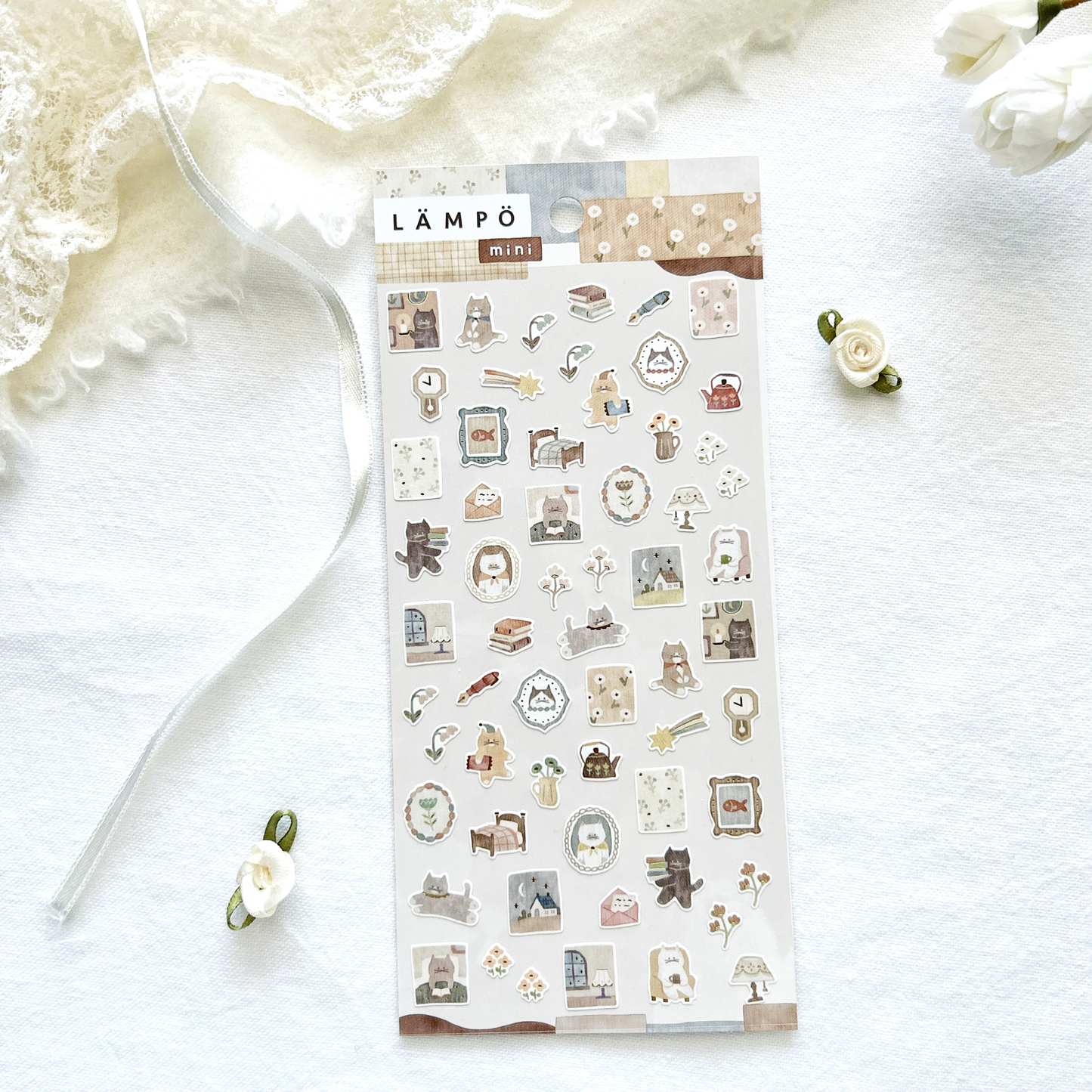 Mind Wave Lampo - Cat and Night sticker sheet. Perfect for journaling, scrapbooking, bullet journal, and creative craft projects.