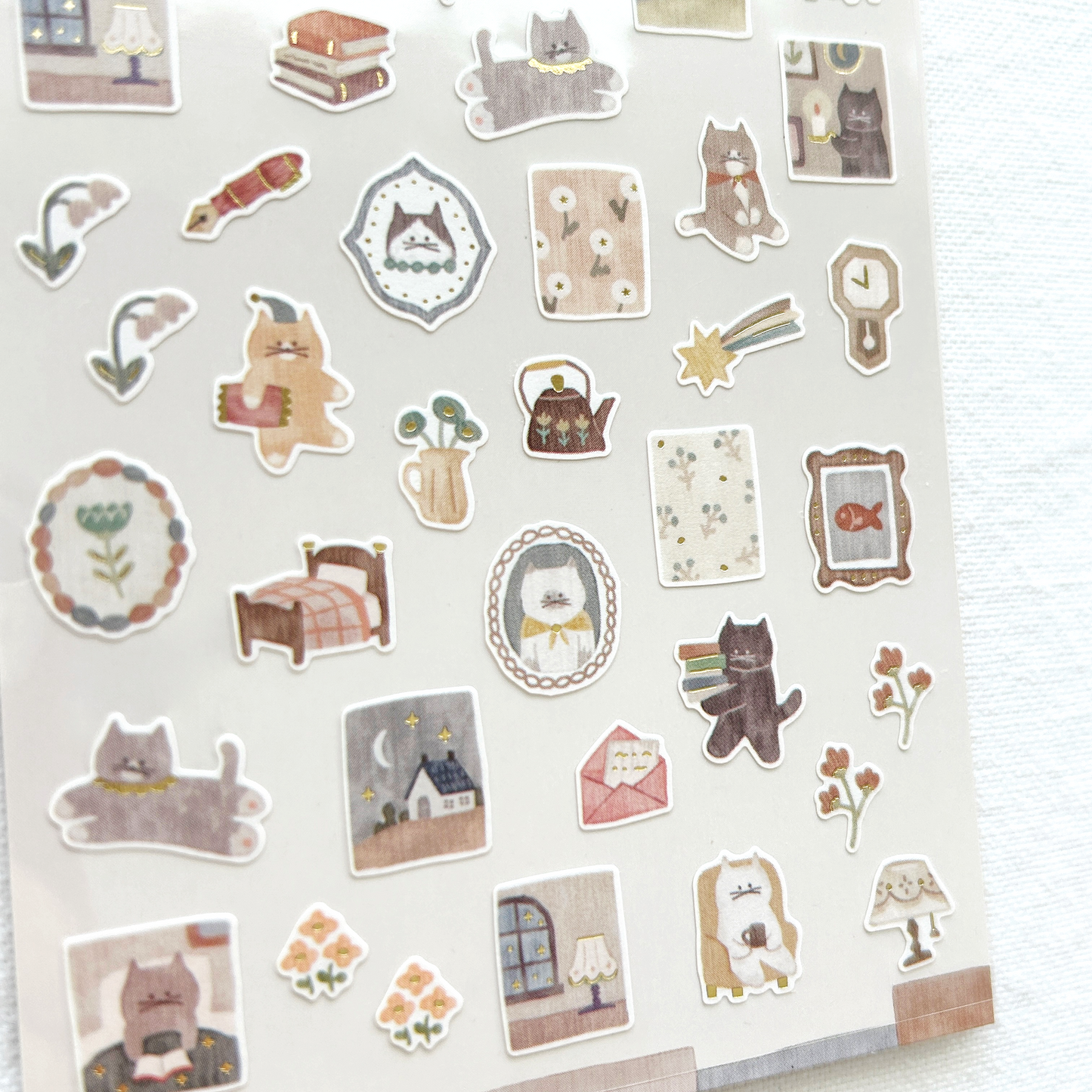 Mind Wave Lampo - Cat and Night sticker sheet. Perfect for journaling, scrapbooking, bullet journal, and creative craft projects.