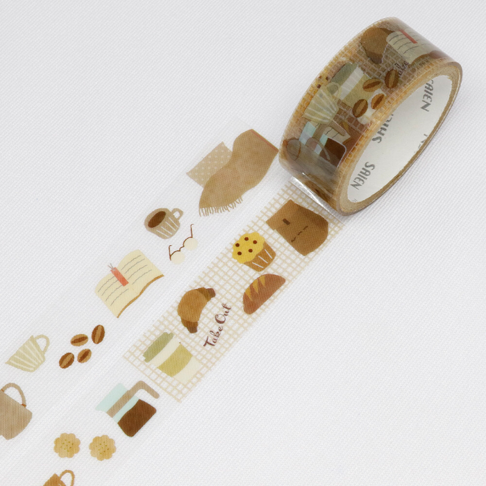 Saien Clear Tape - Coffee Break invites you to savor the cozy charm of your favorite café moments. With delightful illustrations of steaming coffee cups, pastries, and other warm café-inspired elements, this transparent tape effortlessly layers over any surface.