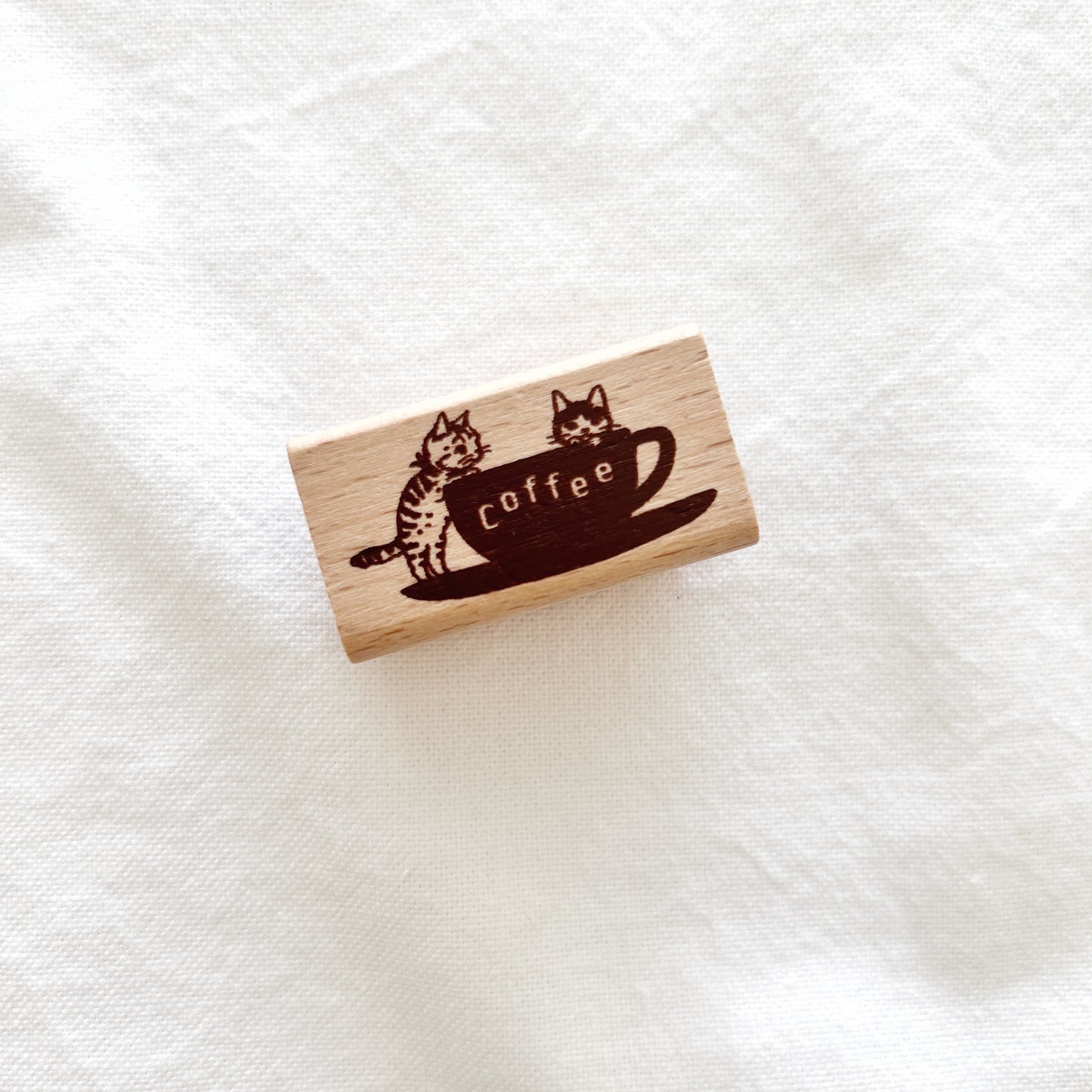 Pottering Cat Rubber Stamp - Coffee Cup