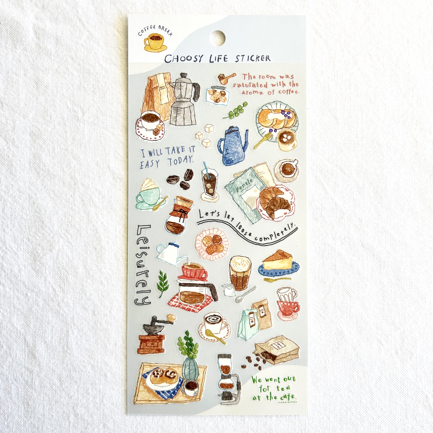 Mind Wave Choosy Life - Coffee Break sticker sheet. These stickers add a warm, laid-back vibe to any planner, journal, or scrapbook.