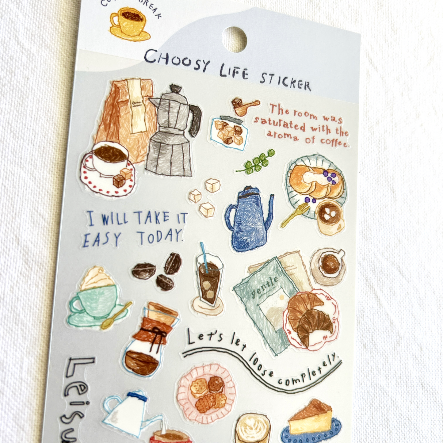 Mind Wave Choosy Life - Coffee Break sticker sheet. These stickers add a warm, laid-back vibe to any planner, journal, or scrapbook.
