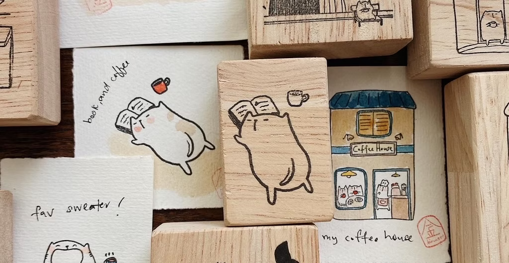 Catdoo Rubber Stamp - Coffee Book Nap