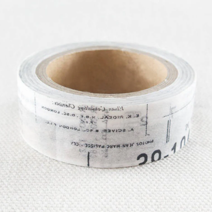 YOHAKU washi tape titled 'Hiiro' (Y-016), featuring a monochrome collage design in black, white, and grey, ideal for adding a sleek, modern touch to journals, planners, and artistic projects.