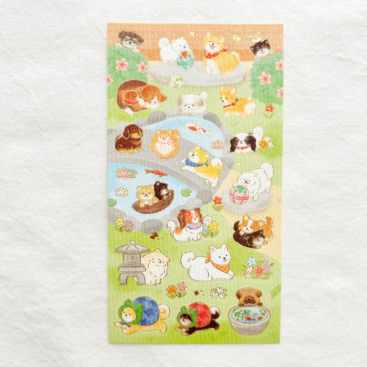 Stickers of dogs in a japanese garden