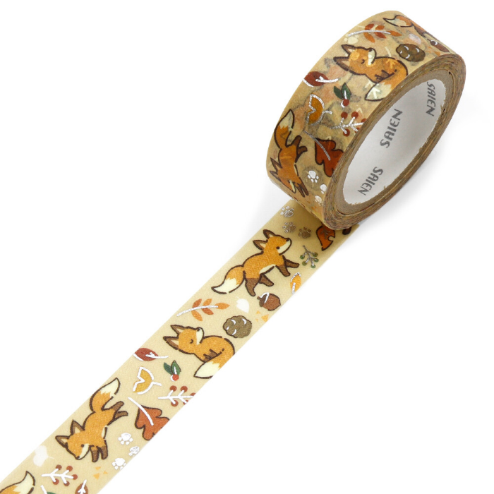 Featuring graceful foxes meandering through a forest floor scattered with vibrant fallen leaves, this design is accented with shimmering silver foil details that add a magical glow. Perfect for bringing the cozy beauty of fall to journals, planners, or gift wrapping.