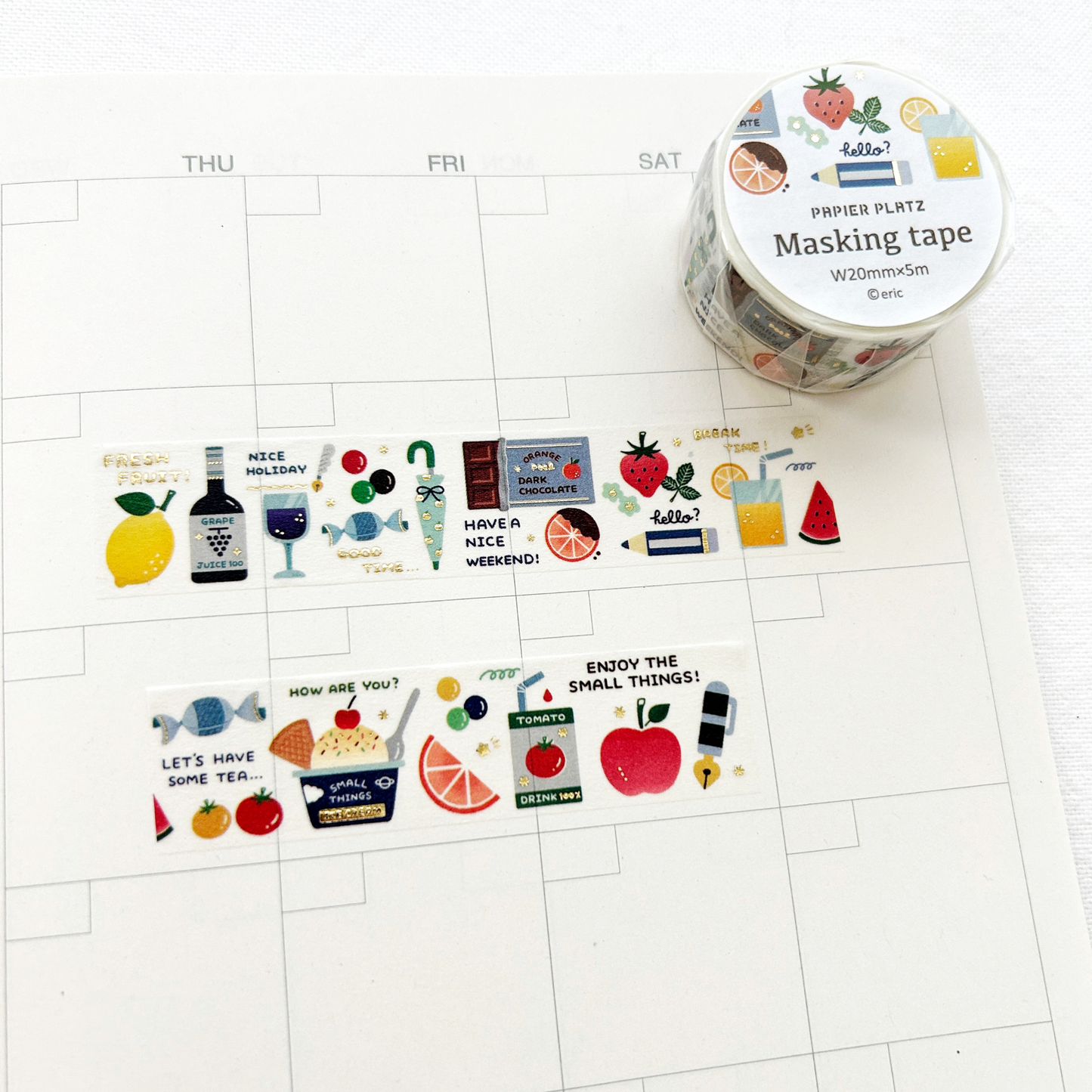 eric Washi Tape - Fruits, featuring charming illustrations of cozy scenes and favorite spots, perfect for journaling, scrapbooking, and adding a personal touch to crafts and stationery.