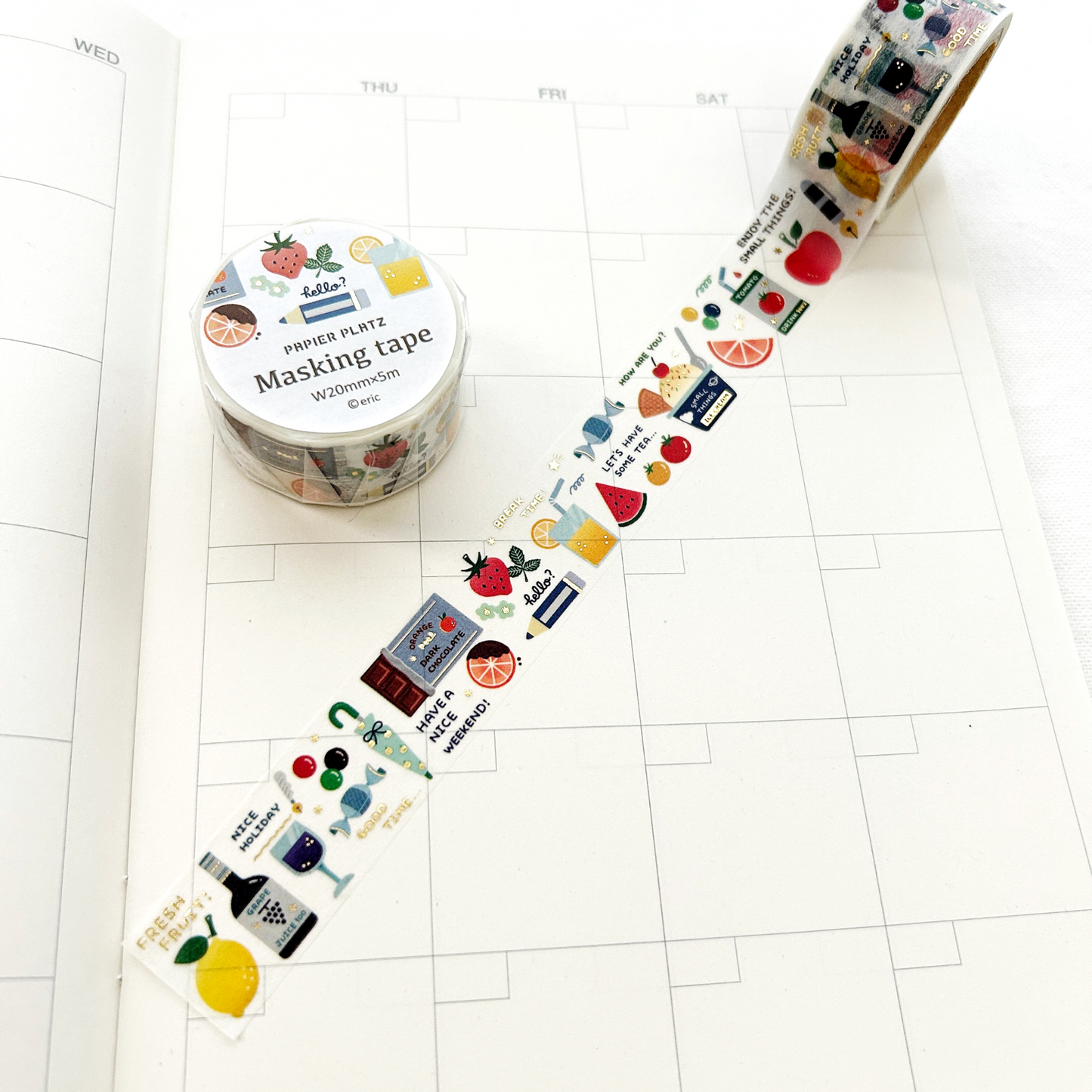 eric Washi Tape - Fruits, featuring charming illustrations of cozy scenes and favorite spots, perfect for journaling, scrapbooking, and adding a personal touch to crafts and stationery.