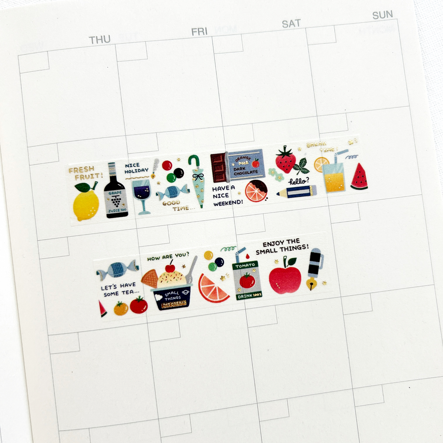 eric Washi Tape - Fruits, featuring charming illustrations of cozy scenes and favorite spots, perfect for journaling, scrapbooking, and adding a personal touch to crafts and stationery.