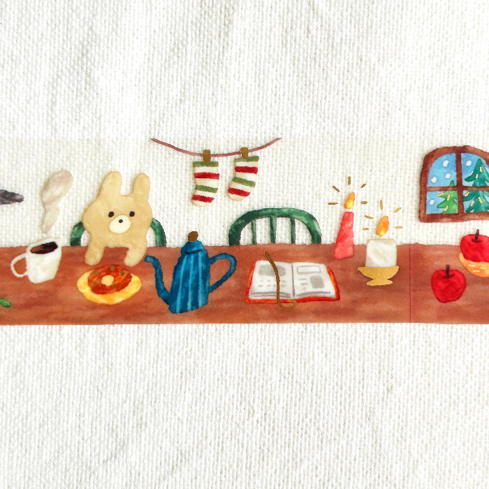 Hokkori Life Gold Foil Clear Tape - Home. The gentle, transparent background and warm, inviting details make this tape perfect for adding a touch of whimsy to journals, planners, or any project that calls for a cozy, homey feel with an adorable touch.