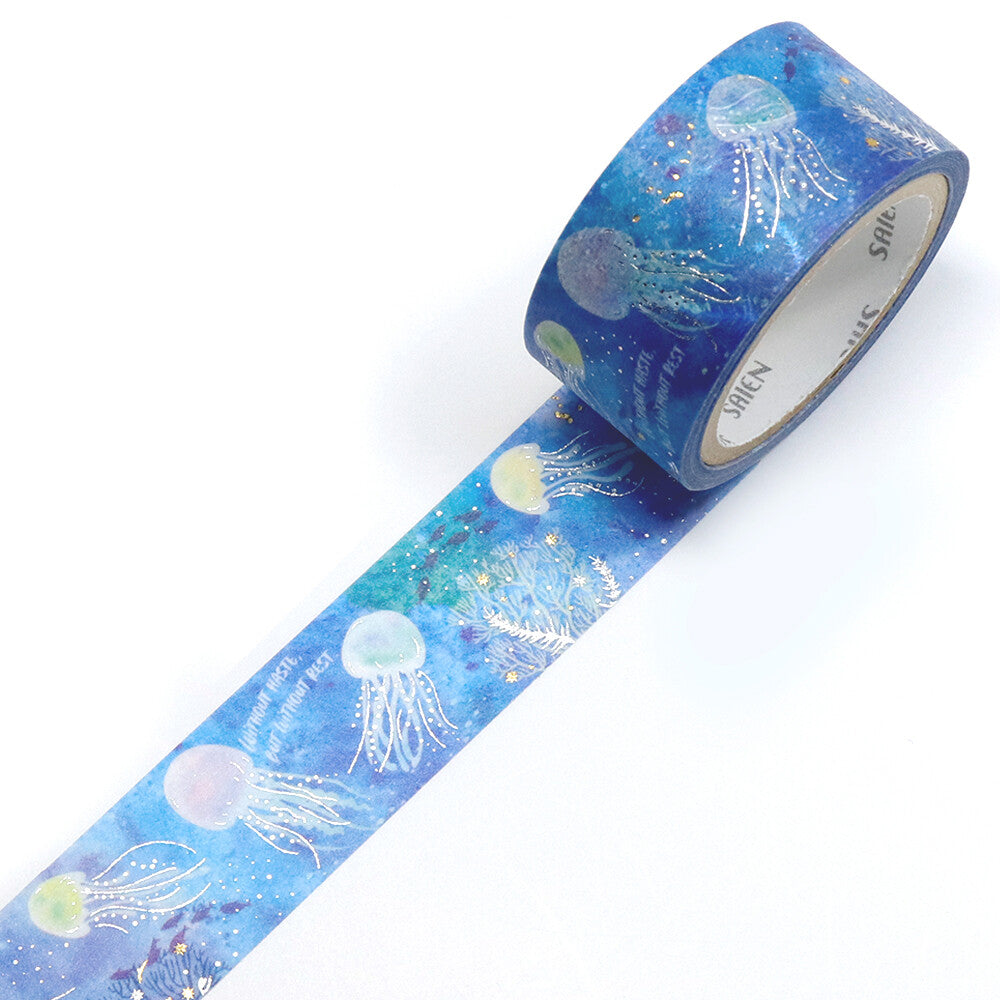 Saien Gold and Silver Foil Washi Tape - Marine Life Jellyfish