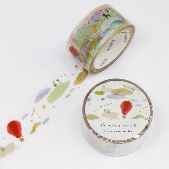 Saien Clear Tape - Above the Clouds captures the serene beauty of a dreamy sky. Featuring soft, painterly illustrations of fluffy clouds and floating birds, this transparent tape brings a touch of whimsy and calm to your projects.
