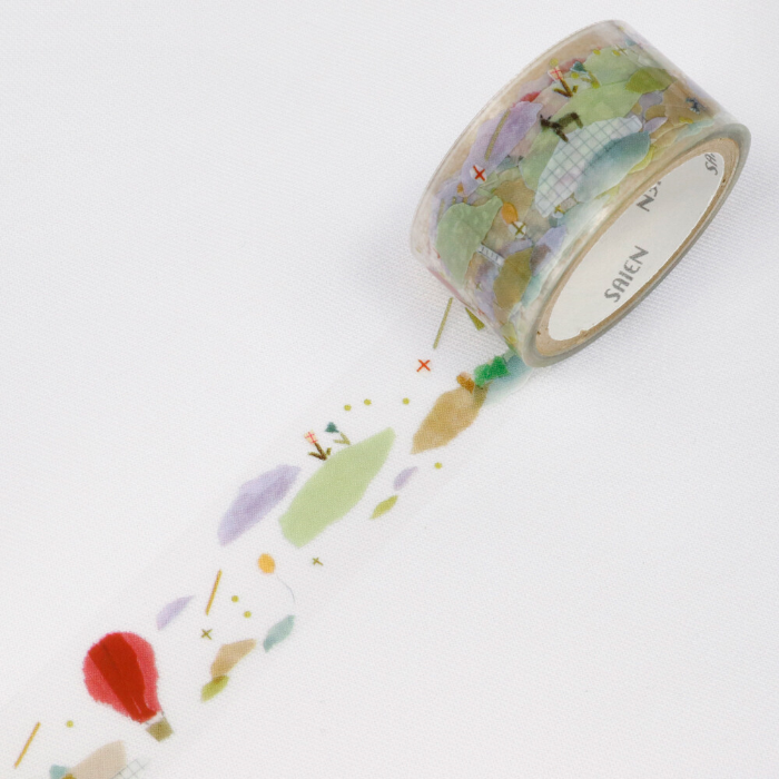 Saien Clear Tape - Above the Clouds captures the serene beauty of a dreamy sky. Featuring soft, painterly illustrations of fluffy clouds and floating birds, this transparent tape brings a touch of whimsy and calm to your projects.