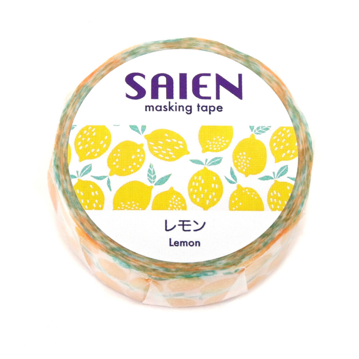Saien Washi Tape - Lemons is a burst of citrusy charm that brightens any project. Featuring cheerful, golden-yellow lemons nestled among fresh green leaves, this design captures the sunny essence of summer orchards.