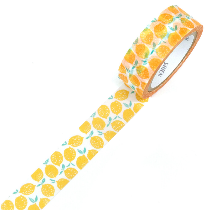 Saien Washi Tape - Lemons is a burst of citrusy charm that brightens any project. Featuring cheerful, golden-yellow lemons nestled among fresh green leaves, this design captures the sunny essence of summer orchards.