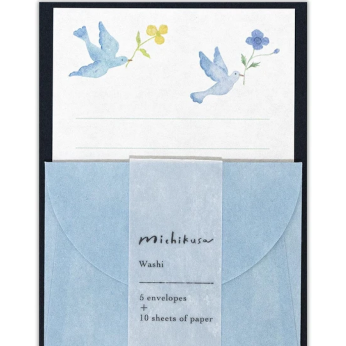 Mitchikusa Letterset - Blue Bird, a beautiful stationery set featuring serene blue bird illustrations, ideal for heartfelt letters and personal notes.