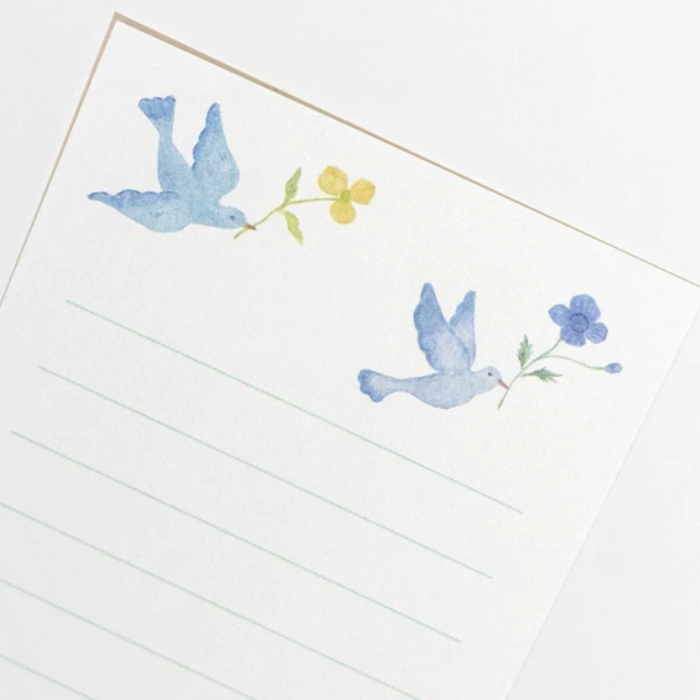 Mitchikusa Letterset - Blue Bird, a beautiful stationery set featuring serene blue bird illustrations, ideal for heartfelt letters and personal notes.