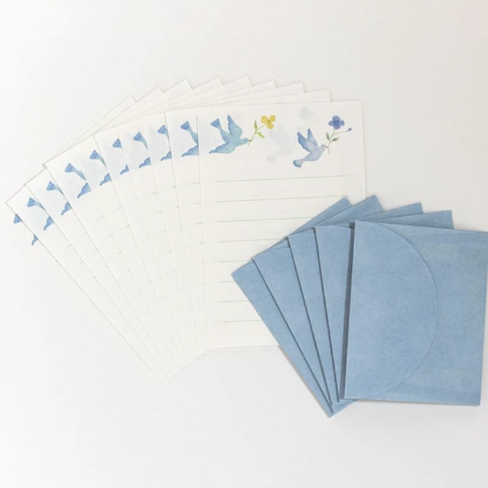 Mitchikusa Letterset - Blue Bird, a beautiful stationery set featuring serene blue bird illustrations, ideal for heartfelt letters and personal notes.