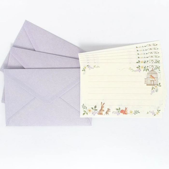 Mitchikusa Letterset - Nightingale, a charming stationery set adorned with delicate nightingale illustrations, perfect for writing thoughtful letters and notes.