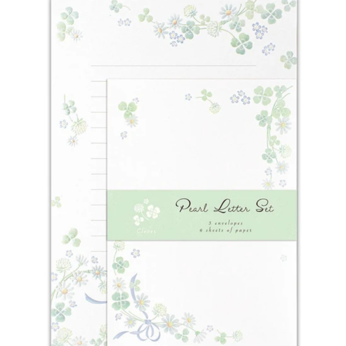 Letterset - Pearl Clover, a beautifully designed stationery set featuring soft clover motifs with pearlescent details, ideal for letters, notes, and heartfelt messages.